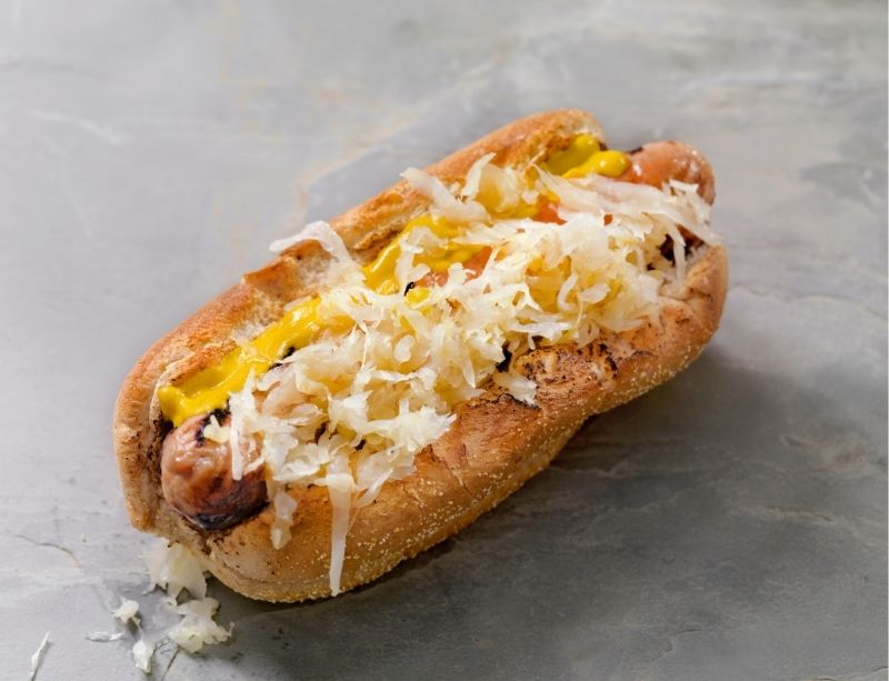 Hot dog with traditional Alsatian sauerkraut