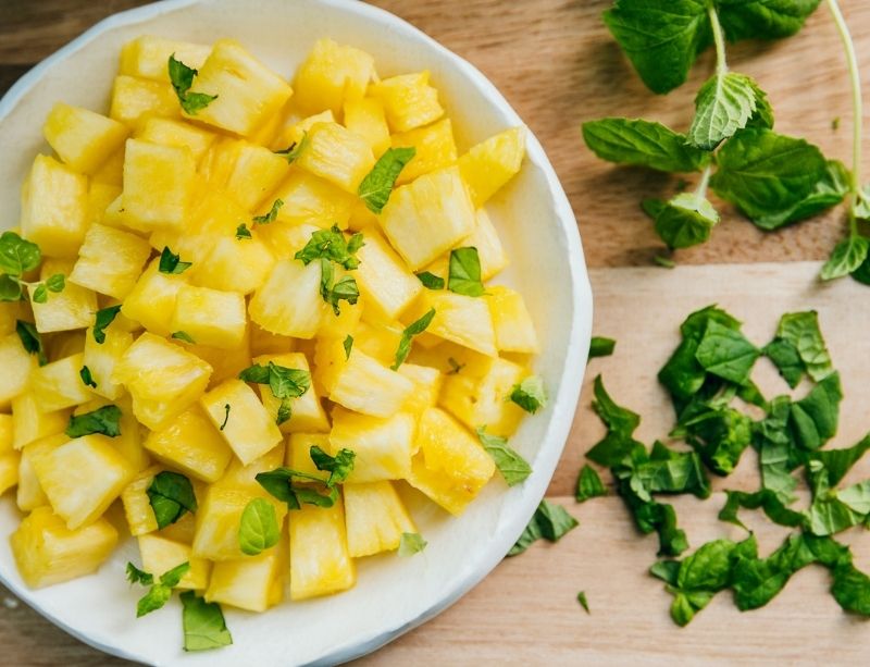 Pineapple and mint in a bowl