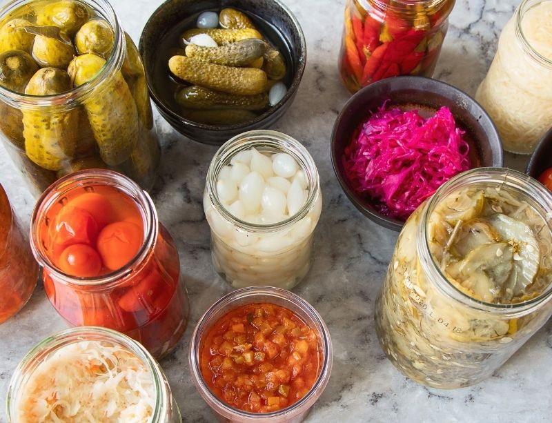 Variety Of Colorful And Tasty Homemade Fermented Vegetables