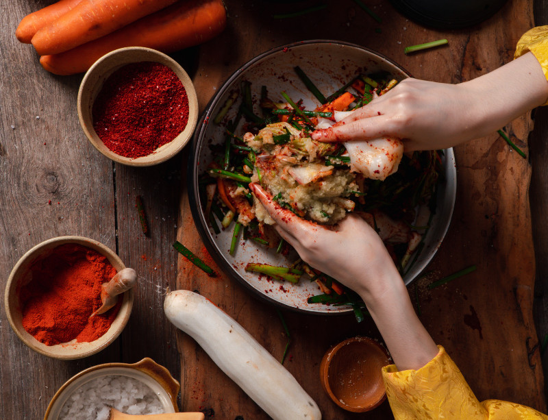 Making Kimchi At Home With Fresh Vegetables