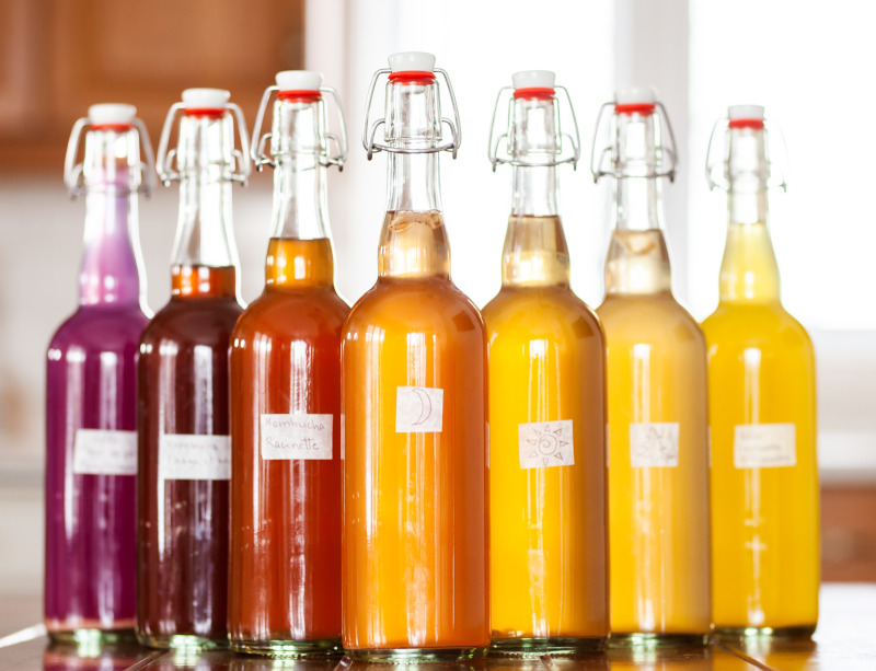 Different flavours of kombucha